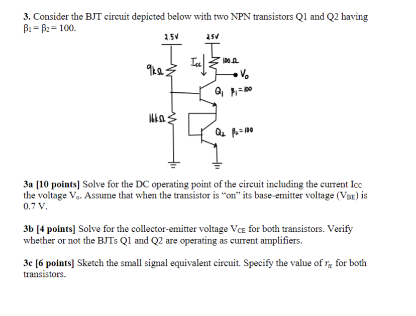 Solved Consider The Bjt Circuit Depicted Below With Two Npn Chegg