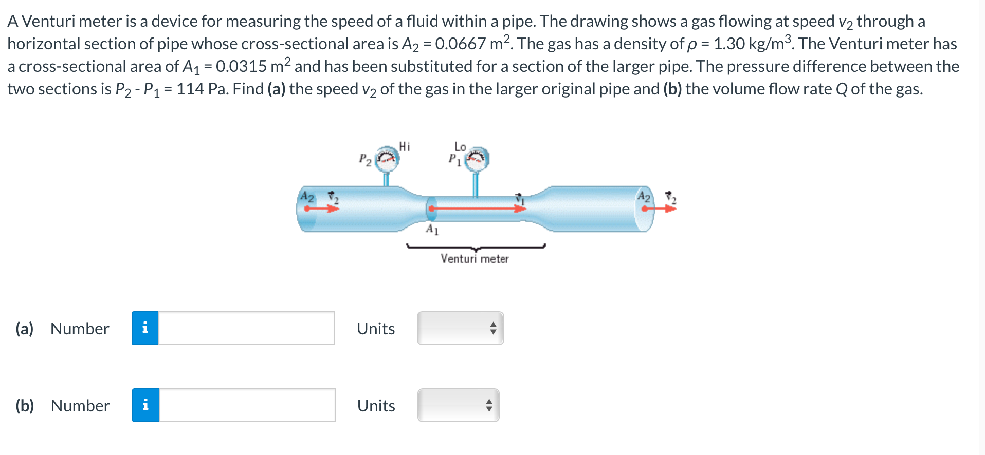 Solved A Venturi Meter Is A Device For Measuring The Speed Chegg