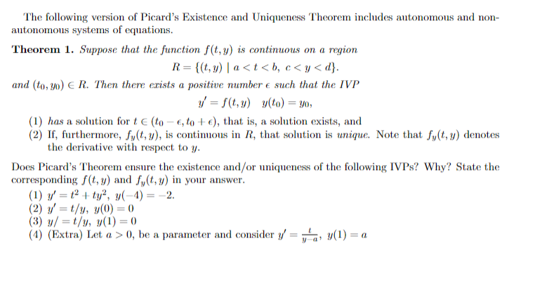 Solved The Following Version Of Picard S Existence And Chegg