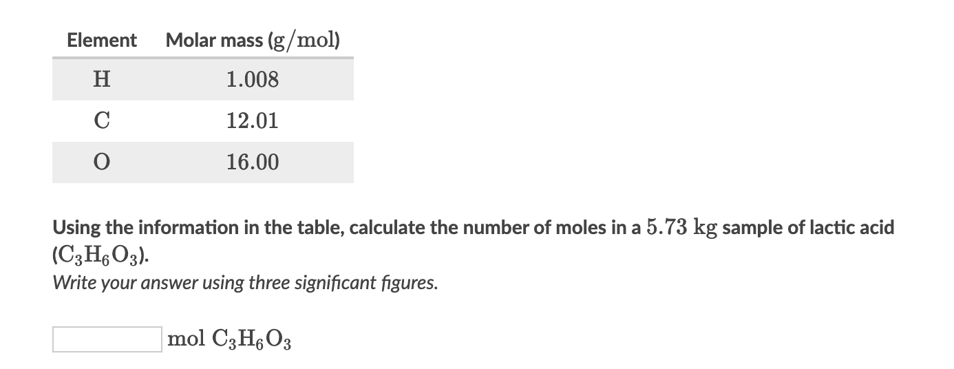 Solved Element Molar Mass G Mol H Chegg