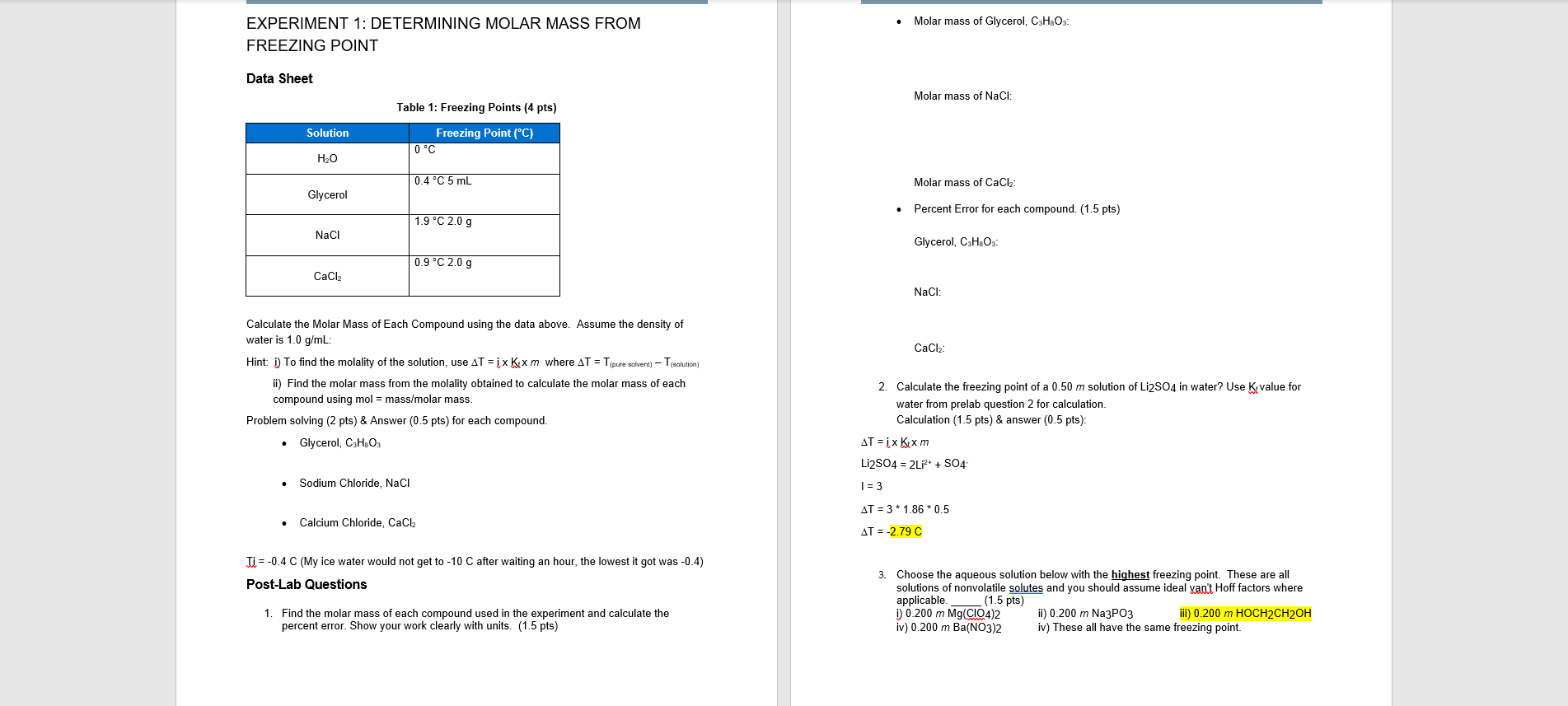 Experiment Determining Molar Mass From Molar Chegg