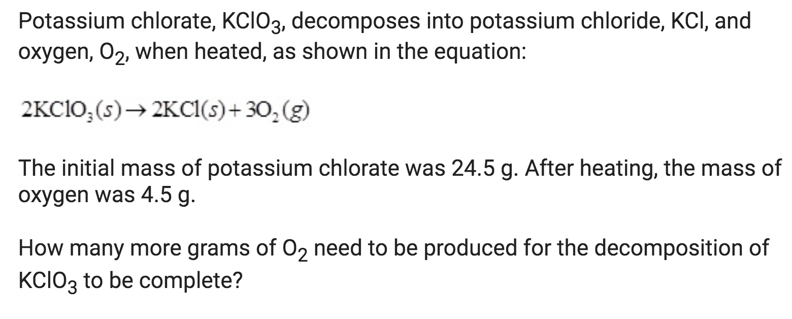 Solved Potassium Chlorate Kclo Decomposes Into Potassium Chegg