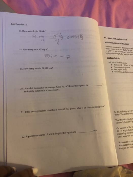 Solved Lab Exercise 1B 17 How Many Kg In 59 04 G 59 Oyg Chegg