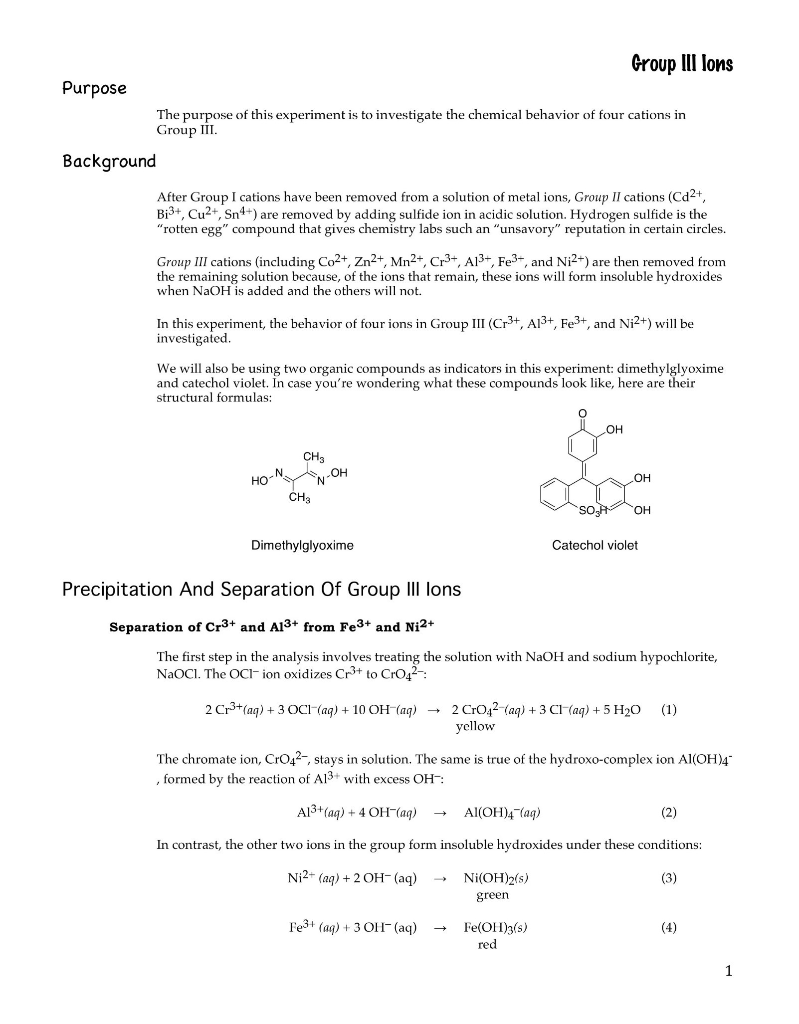 Group III Lons Purpose The Purpose Of This Experiment Chegg