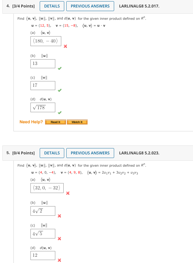 Solved 4 3 4 Points DETAILS PREVIOUS ANSWERS LARLINALG8 Chegg