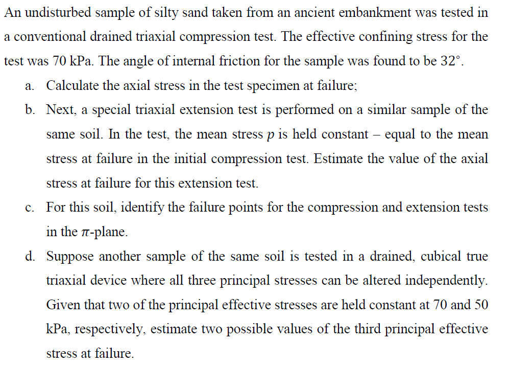 Solved An Undisturbed Sample Of Silty Sand Taken From An Chegg