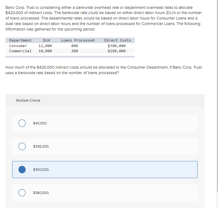 Solved Banc Corp Trust Is Considering Elther A Bankwide Chegg