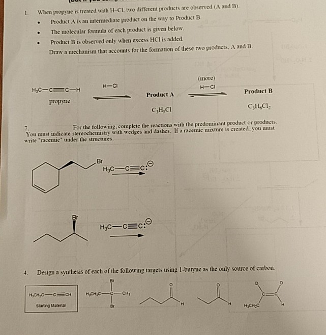 Solved When Propyne Is Treated With H Ci Two Different Chegg