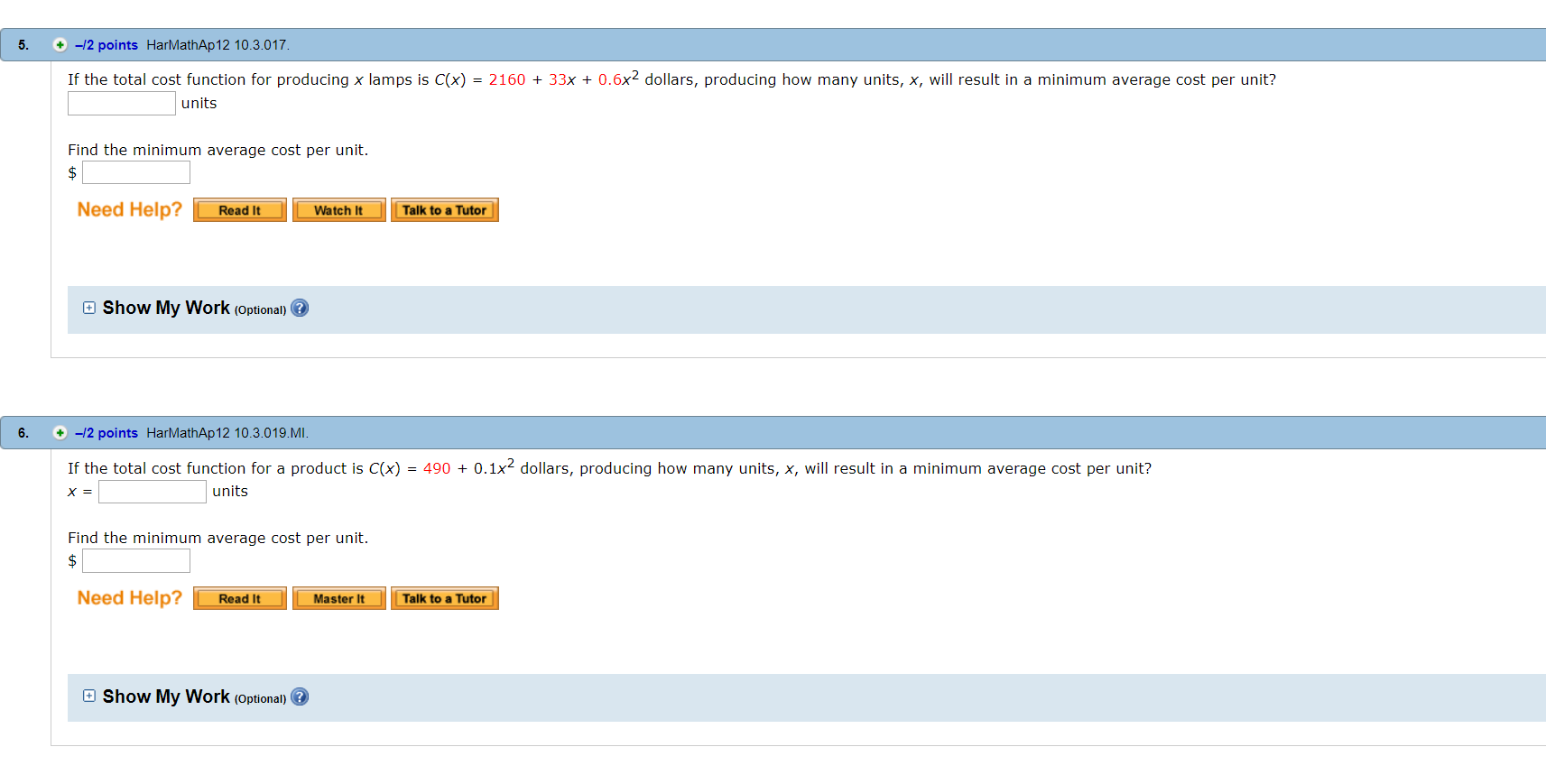 Solved 7 12 Points HarMathAp 12 10 3 021 If The Total Chegg