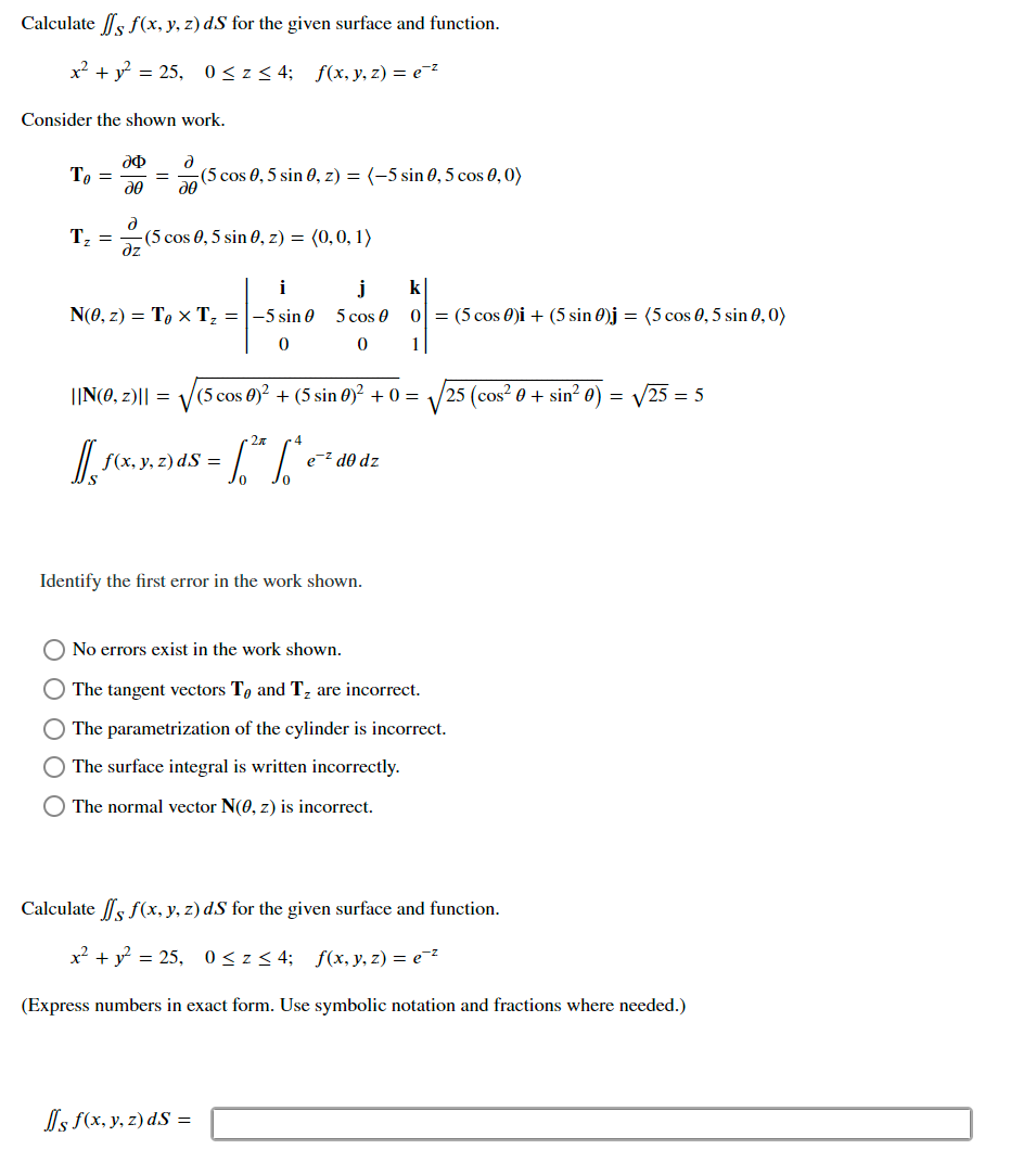 Solved Calculate Sf X Y Z DS For The Given Surface And Chegg