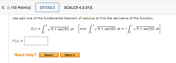 Solved Use Part One Of The Fundamental Theorem Of Calculus Chegg