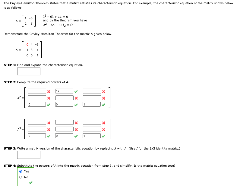 Solved The Cayley Hamilton Theorem States That A Matrix Chegg