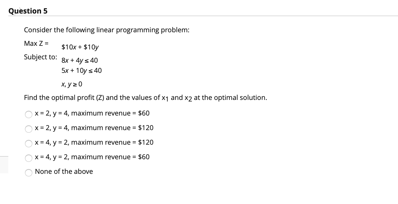 Solved Question 5 Consider The Following Linear Programming Chegg