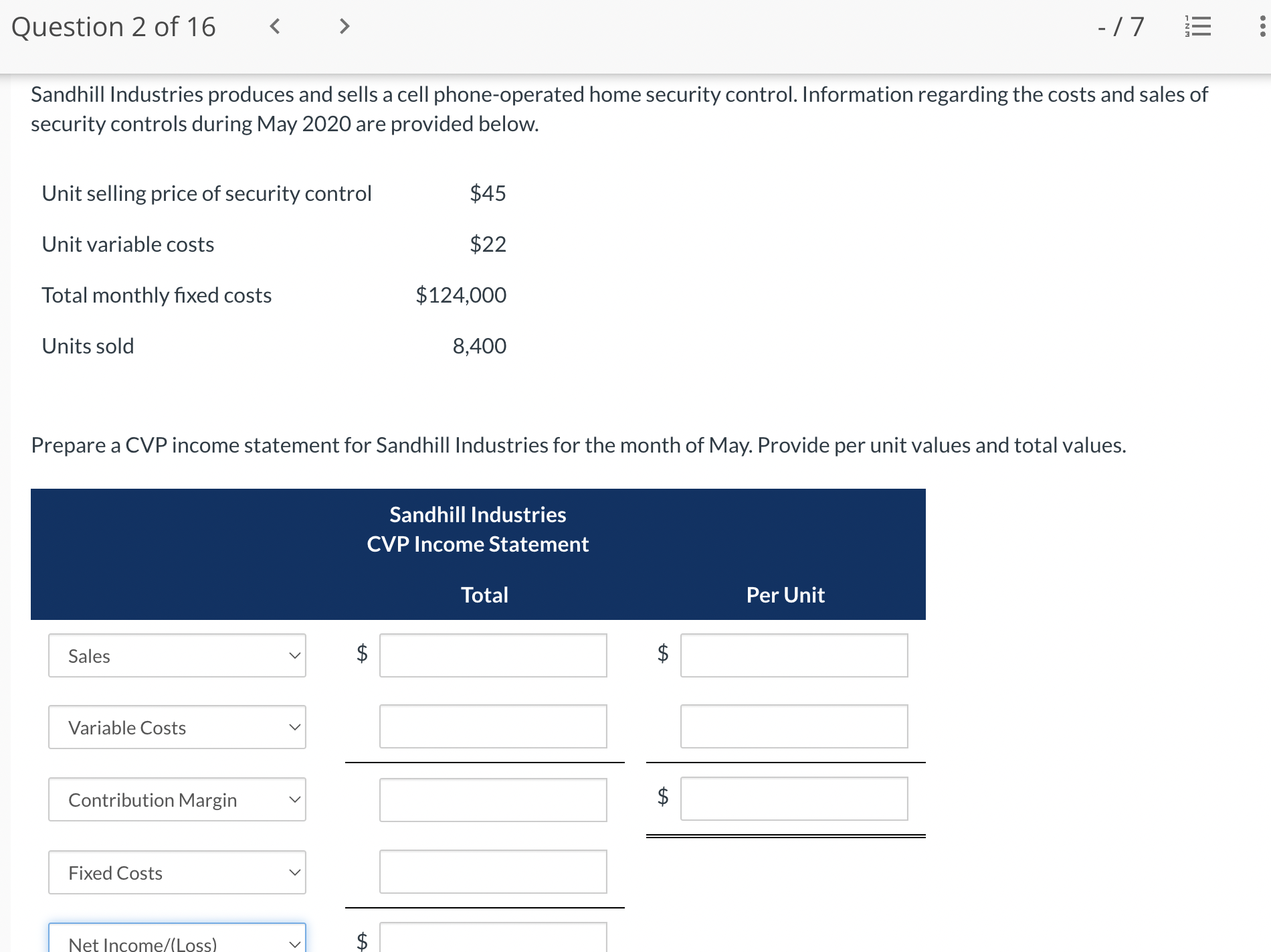 Solved Uestion 2 Of 16 Sandhill Industries Produces And Chegg