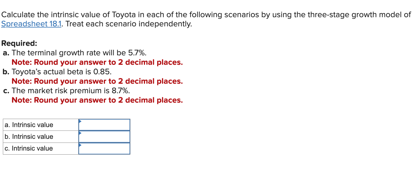 Solved Calculate The Intrinsic Value Of Toyota In Each Of Chegg