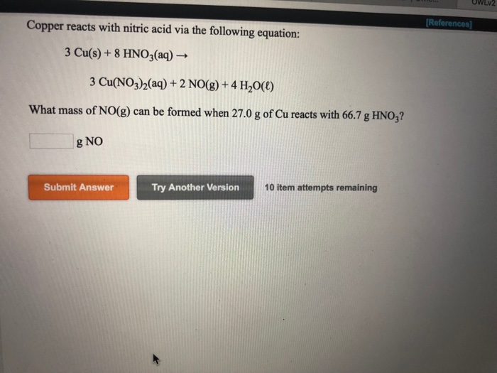 Solved Copper Reacts With Nitric Acid Via The Following Chegg