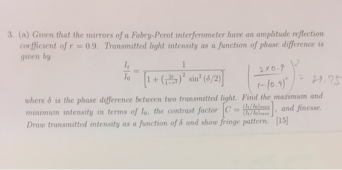 Solved A Given That The Mirrors Of A Fabry Perot Chegg