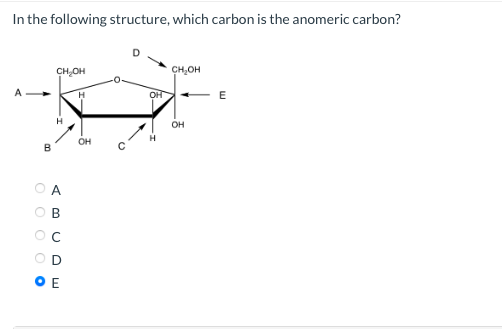 Solved In The Sugar Shown Which Carbon Atom Is The Anomeric Chegg