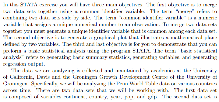 Solved In This Stata Exercise You Will Have Three Main Chegg