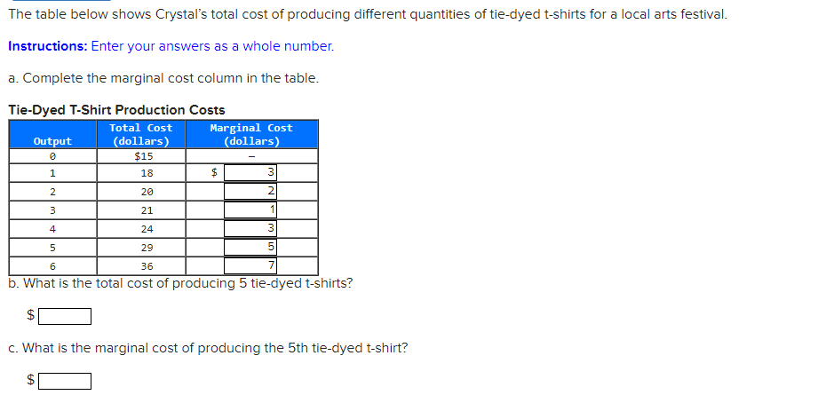 Solved The Table Below Shows Crystal S Total Cost Of Chegg