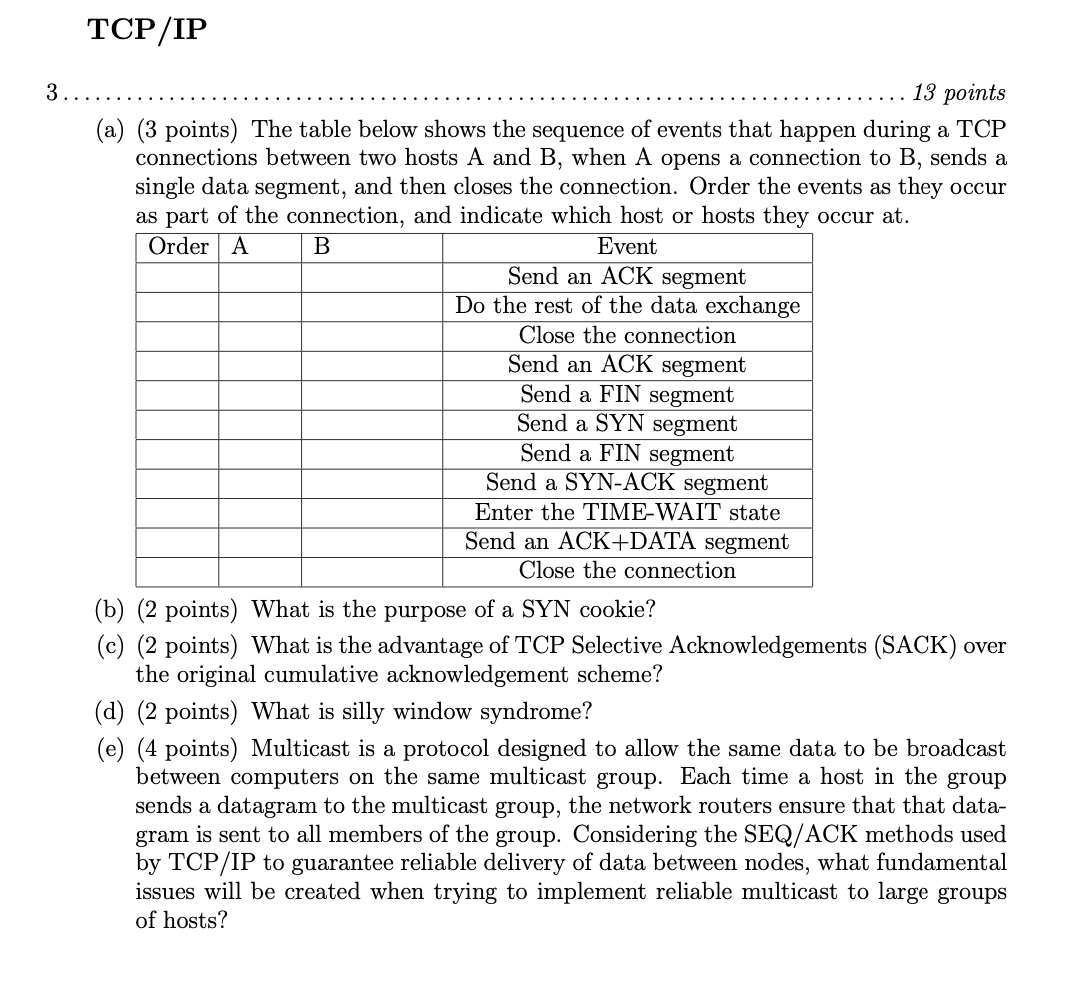 Solved Tcp Ip Points A Points The Table Below Chegg