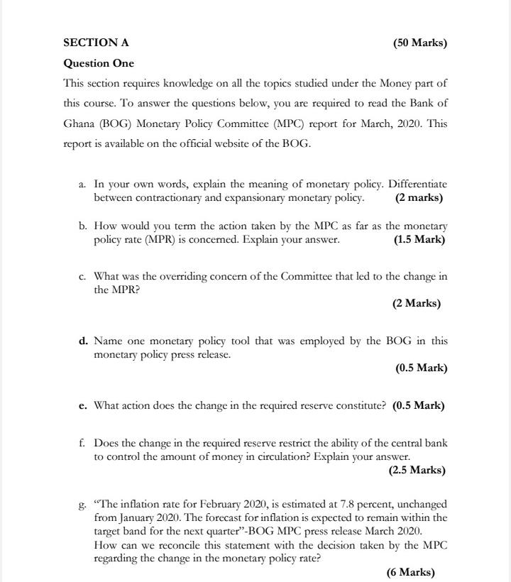 Solved Section A Marks Question One This Section Chegg