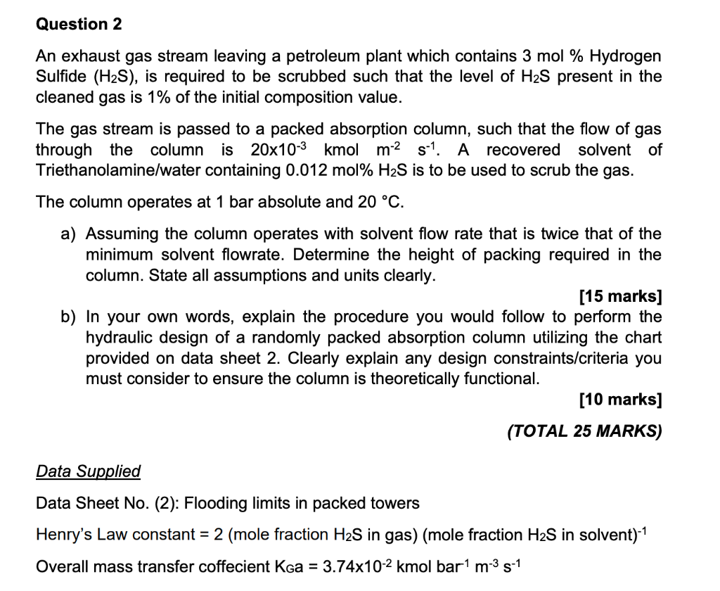 Solved Question An Exhaust Gas Stream Leaving A Petroleum Chegg