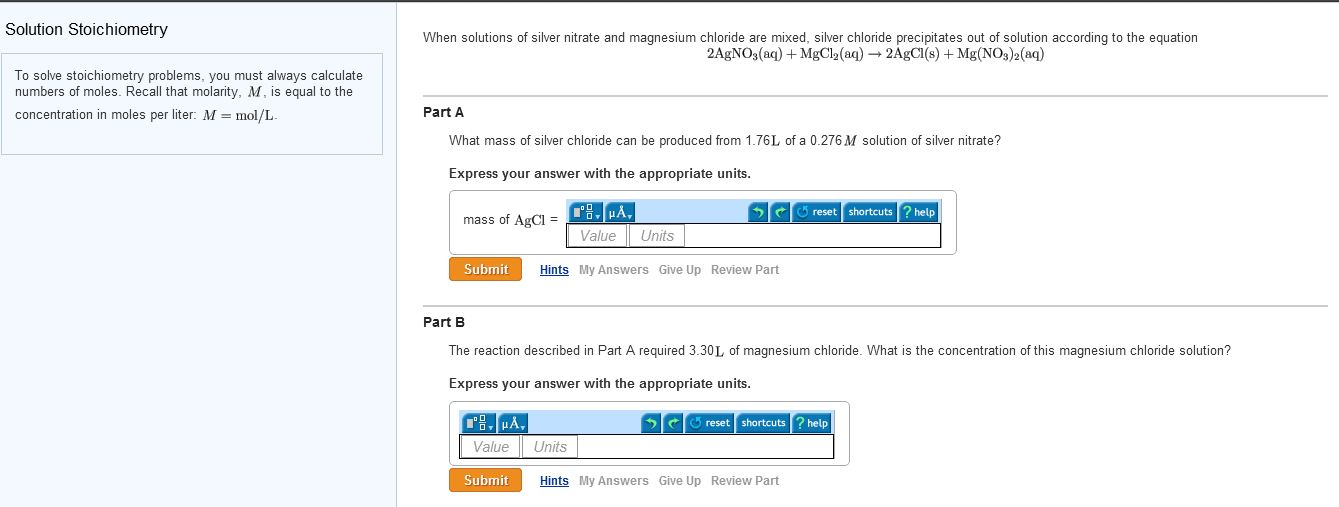 Chemistry online homework answers