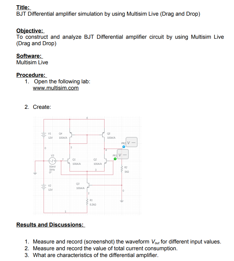 Solved Title BJT Differential Amplifier Simulation By Using Chegg