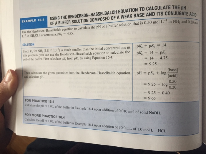 Solved EXAMPLE 16 4USING THE HENDERSON HASSELBALCH EQUATION Chegg