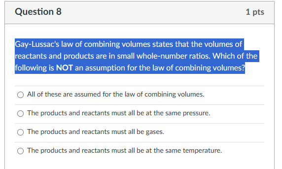 Solved Gay Lussac S Law Of Combining Volumes States That The Chegg