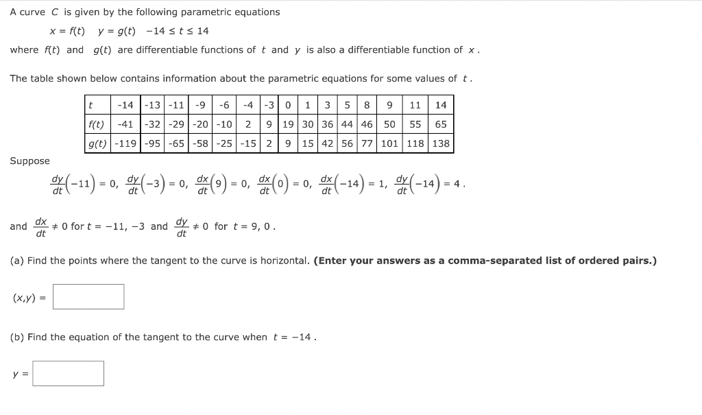 Solved A Curve C Is Given By The Following Parametric Chegg