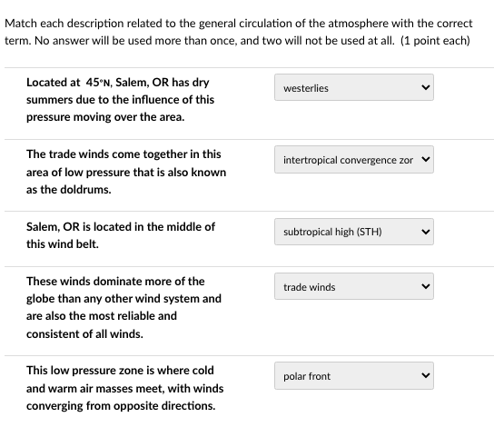 Solved Match Each Description With The Correct Type Of Chegg