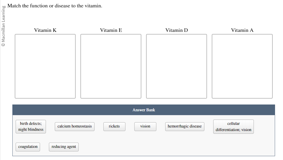 Solved Match The Function Or Disease To The Vitamin