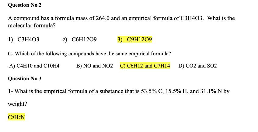 Solved Question No A Compound Has A Formula Mass Of Chegg