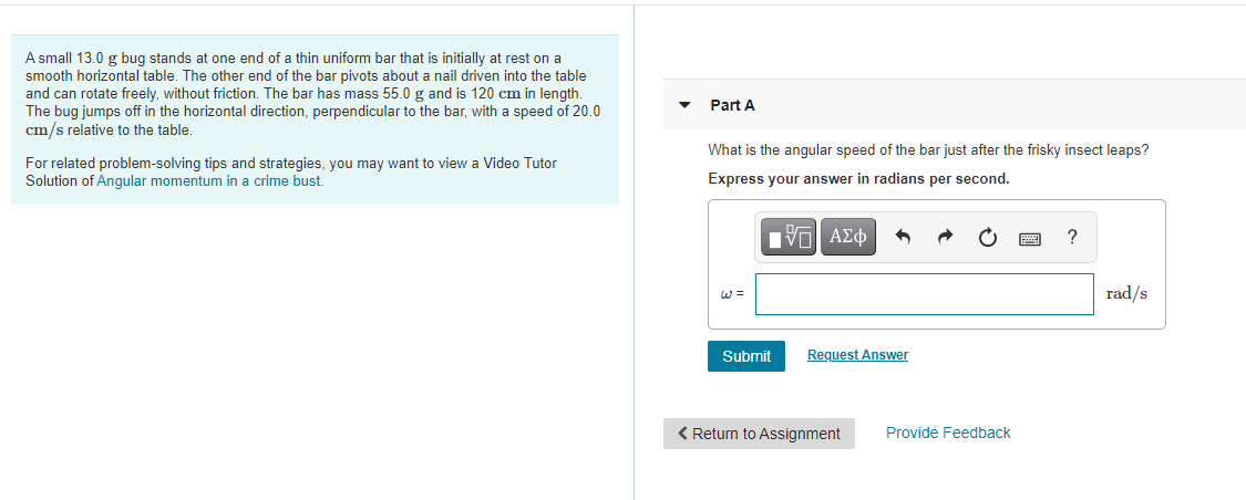 Solved A Small 13 0 G Bug Stands At One End Of A Thin Chegg