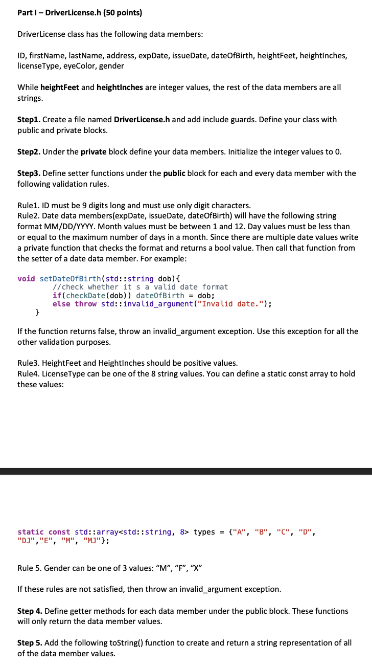 Solved Part I Driverlicense H Points Driverlicense Chegg