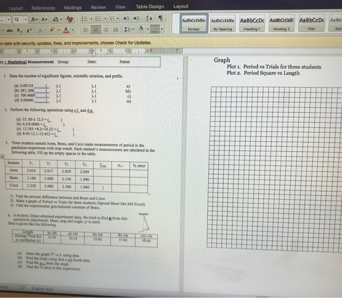 Solved Layout References Mailings Review View Table Design Chegg