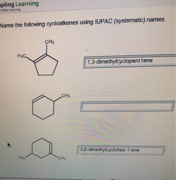 Solved Pling Learning Name The Following Cycloalkenes Using Chegg