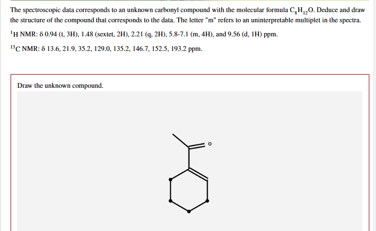 Solved The Spectroscopic Data Corresponds To An Unknown Chegg