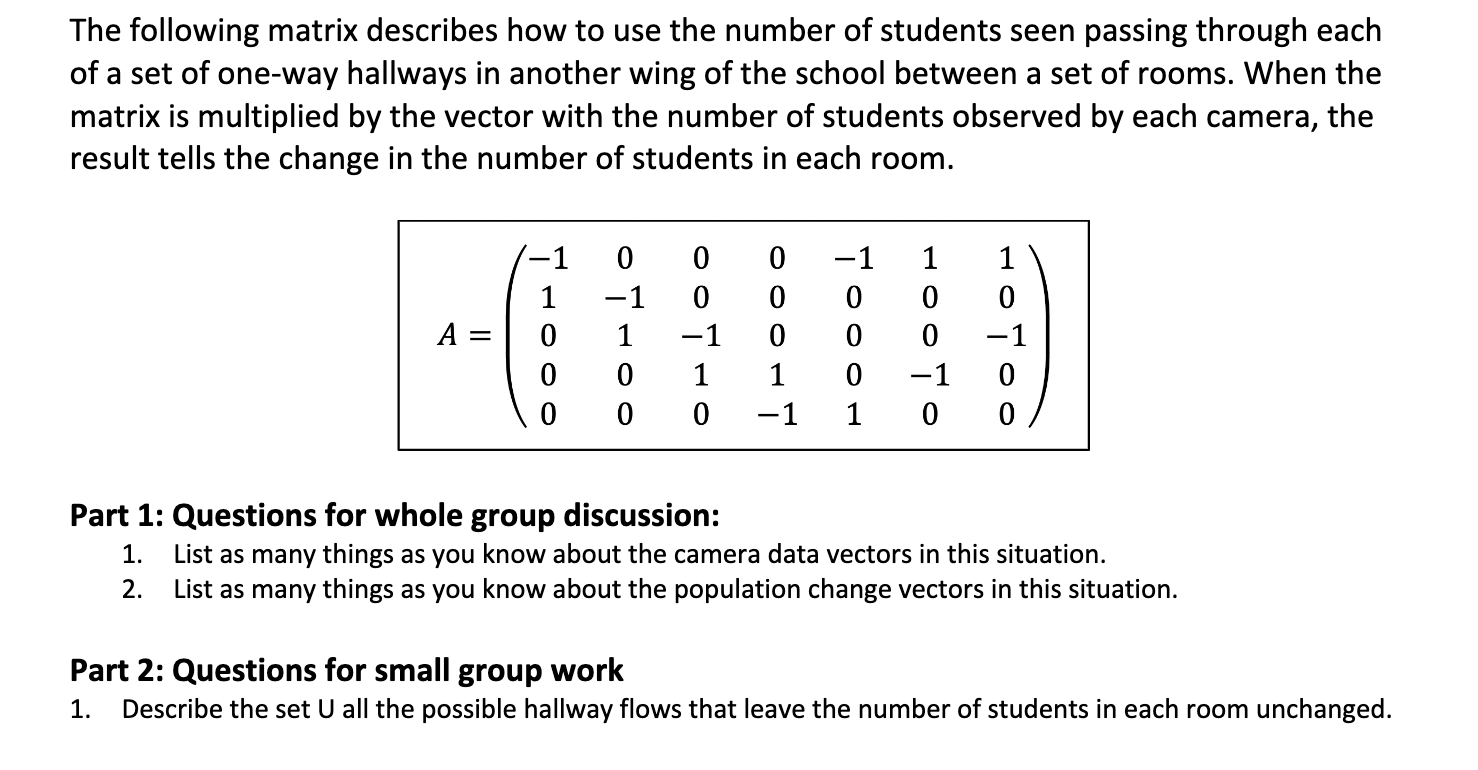 Solved The Following Matrix Describes How To Use The Number Chegg