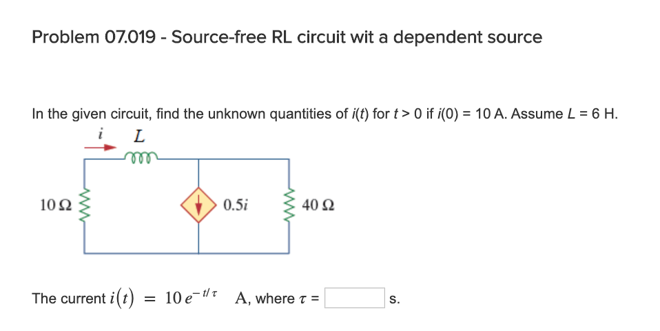 Solved Problem Source Free Rl Circuit Wit A Chegg