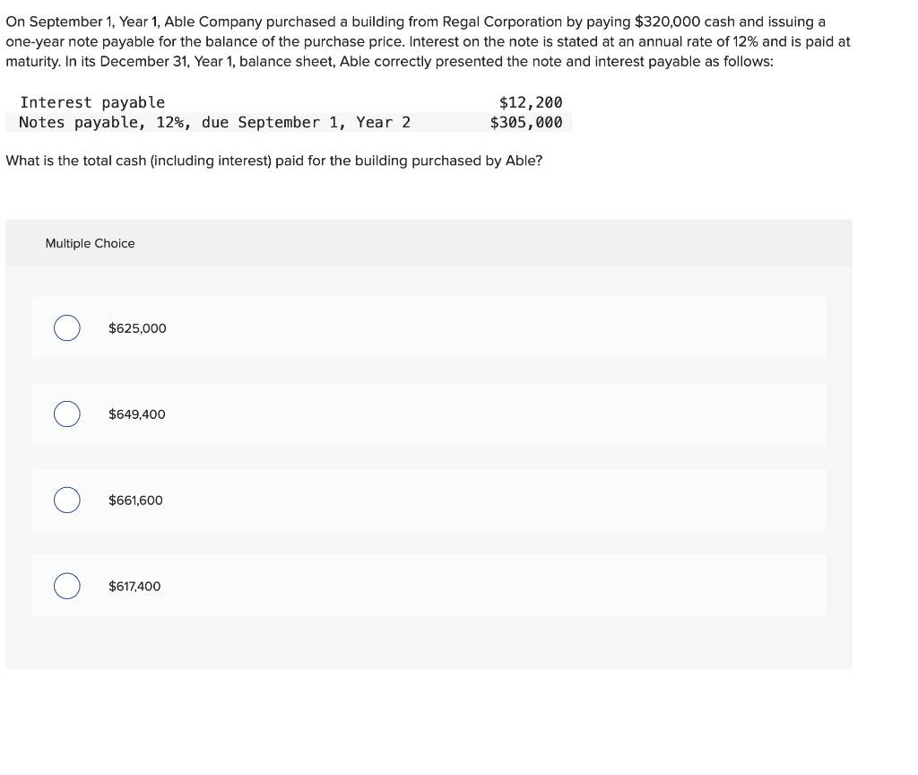 Solved On September 1 Year 1 Able Company Purchased A Chegg