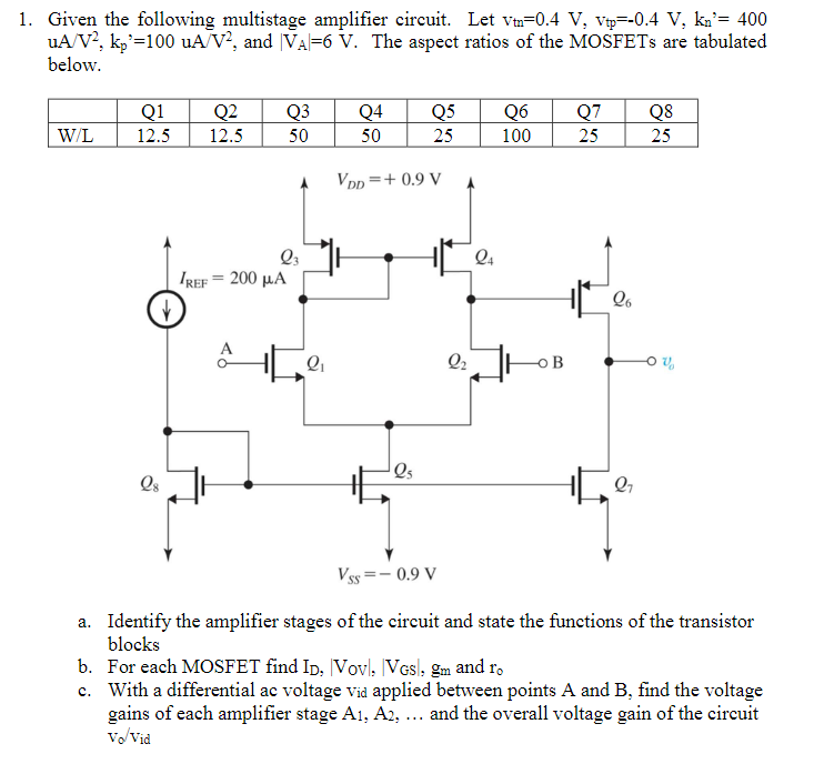 Solved Given The Following Multistage Amplifier Circuit Let Chegg