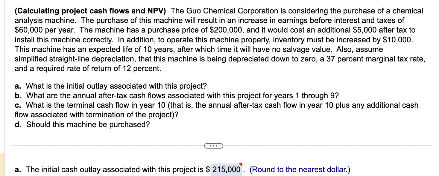 Solved Calculating Project Cash Flows And NPV The Guo Chegg