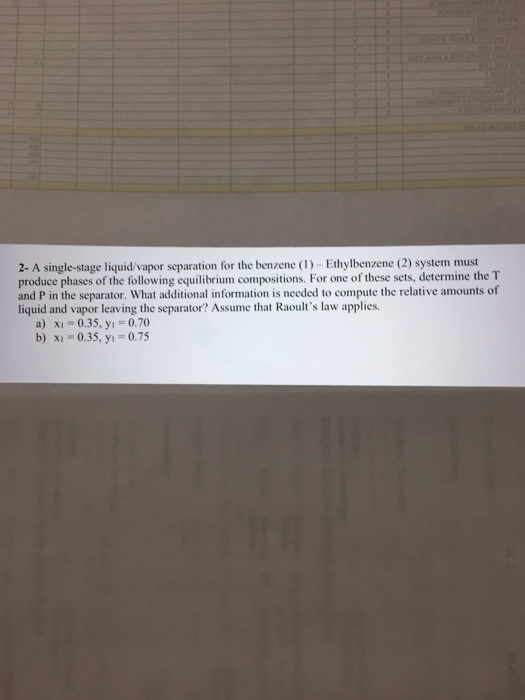 Solved A Single Stage Liquid Vapor Separation For The Chegg