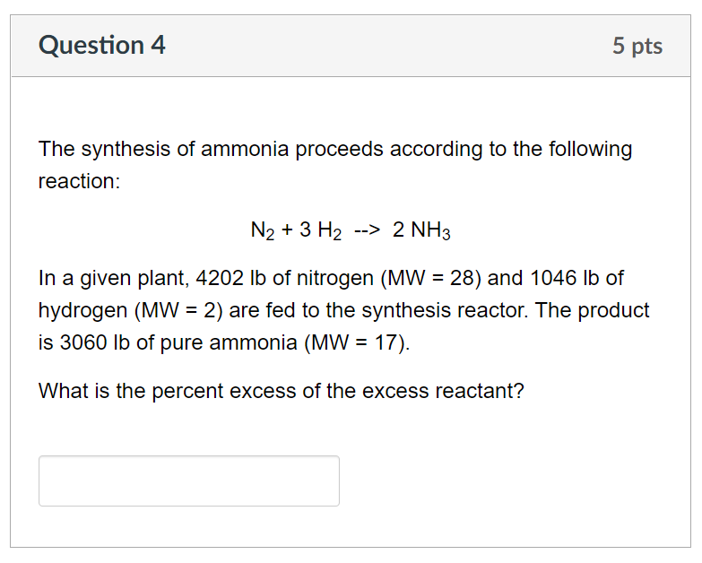 Solved Question Pts The Synthesis Of Ammonia Proceeds Chegg