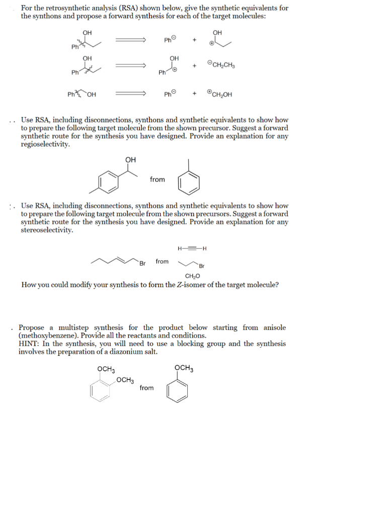 Solved For The Retrosynthetic Analysis Rsa Shown Below Chegg