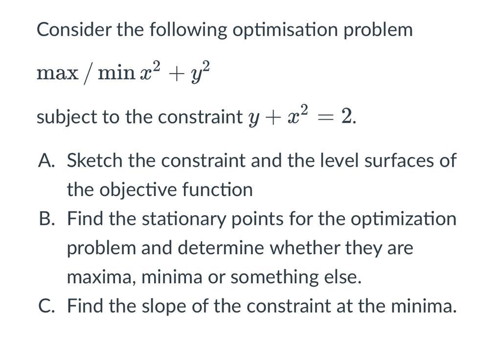 Solved Consider The Following Optimisation Problem Max Min Chegg