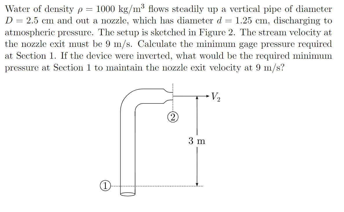 Solved Water of density ρ 1000 kg m3 flows steadily up a Chegg